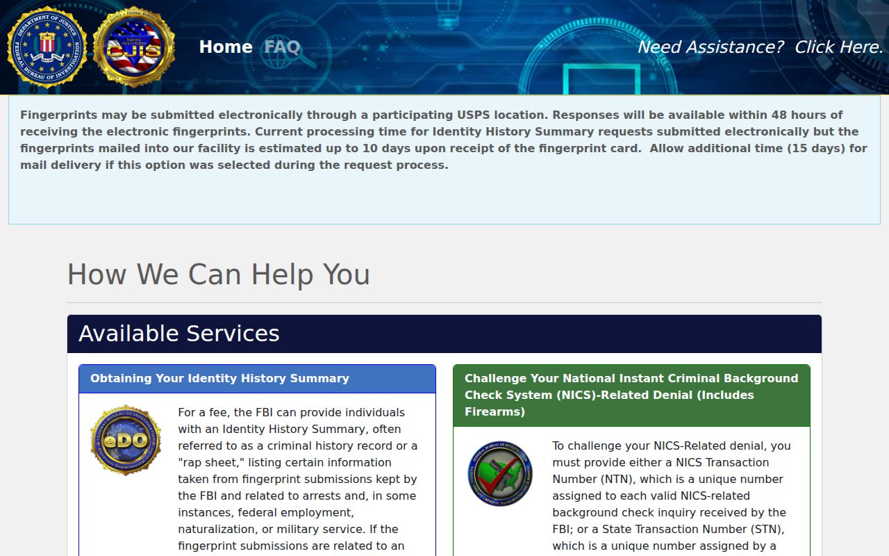 Otero County arrest record self-review through FBI electronic ordering