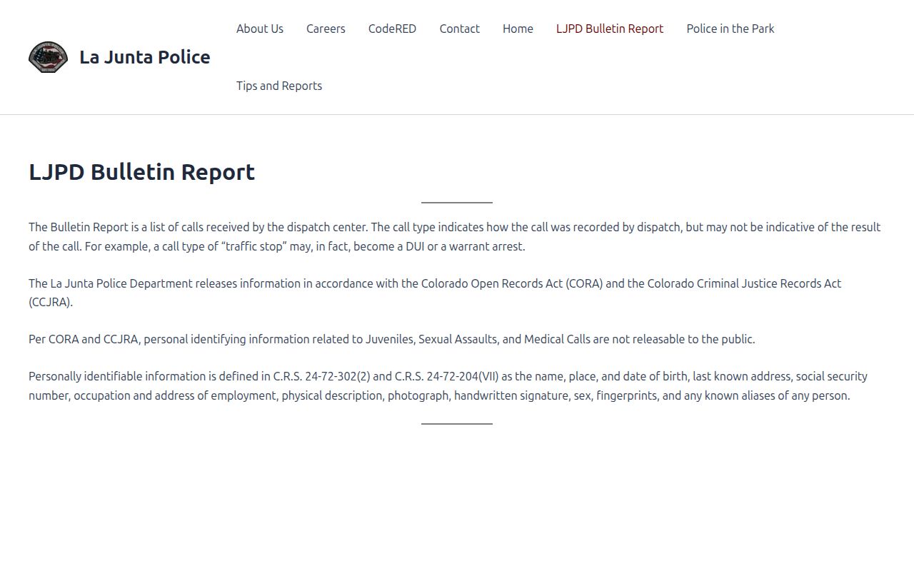 La Junta criminal record police bulletin page
