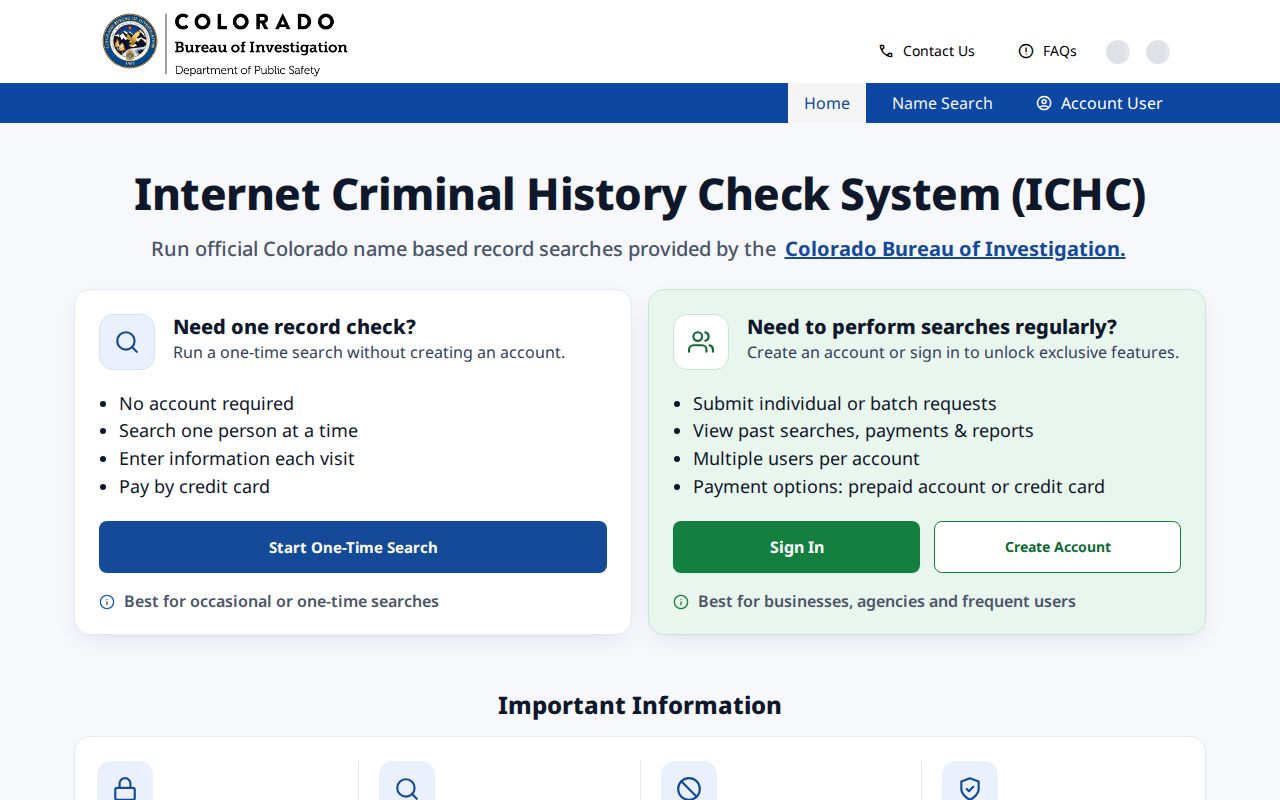 CBI Internet Criminal History Check search start for Otero County records