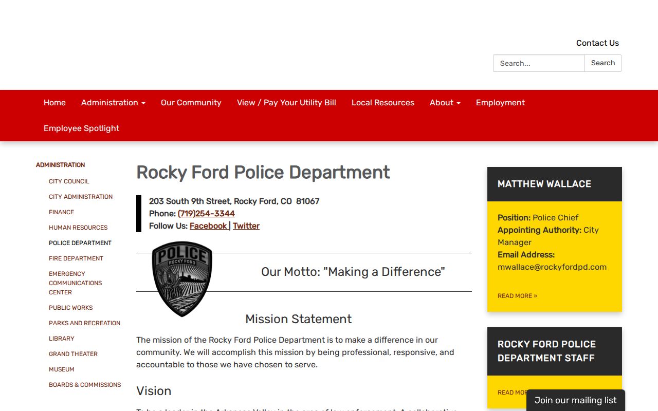 Rocky Ford criminal records police request page